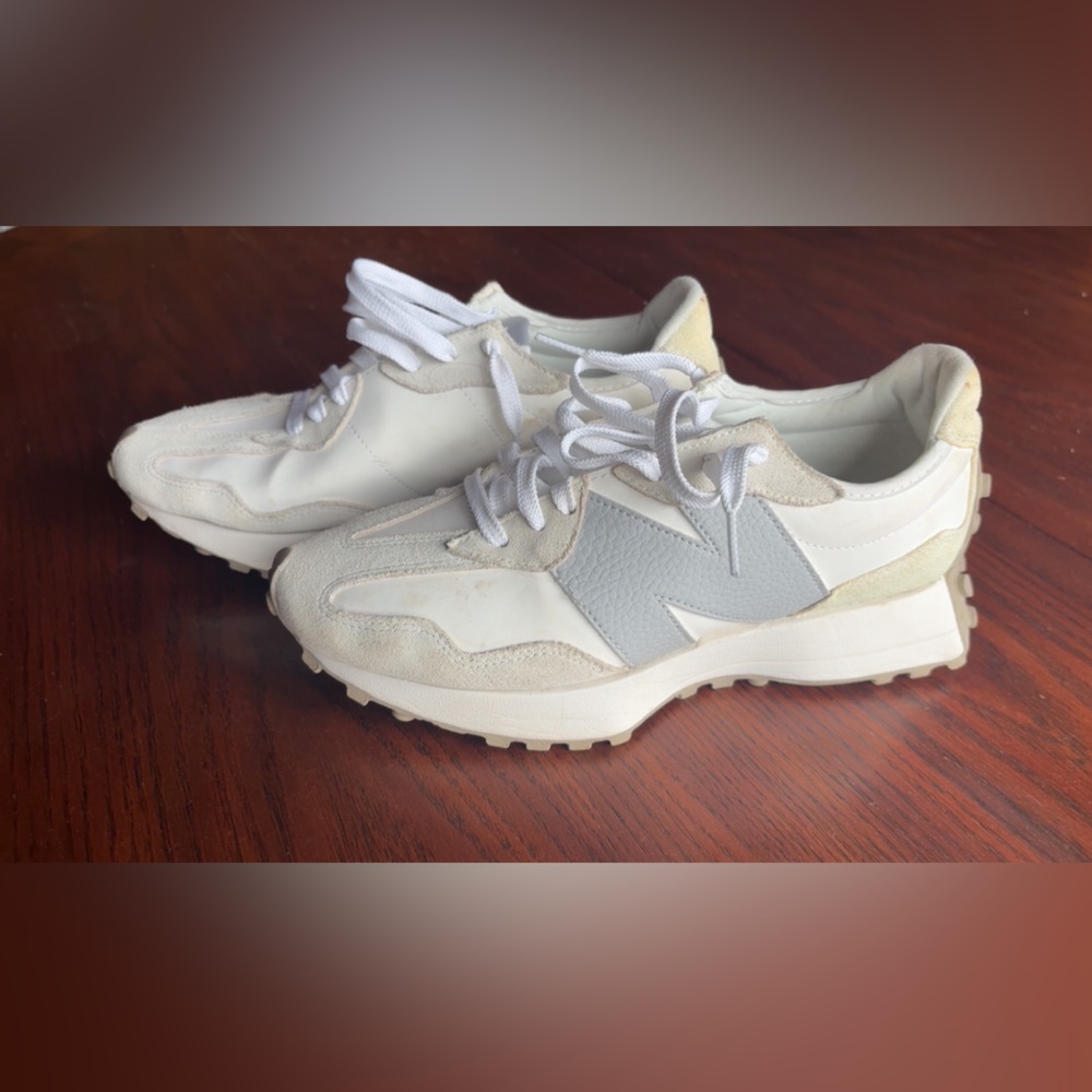New Balance White and Black 327 Sneakers
